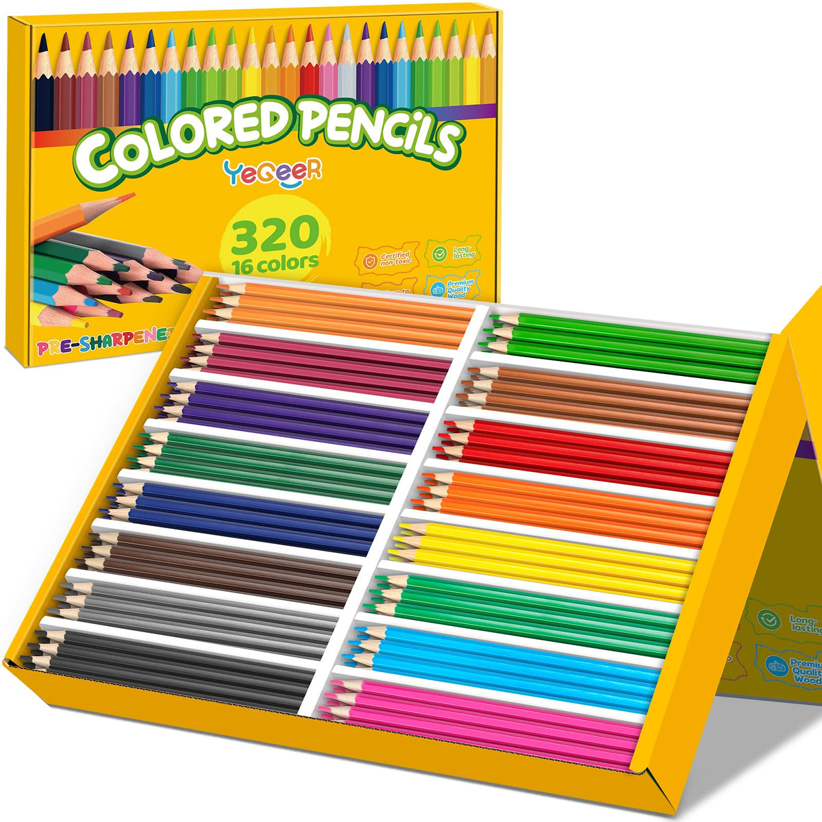 YEGEER 320-count colored pencils bulk in a storage tray for classroom projects