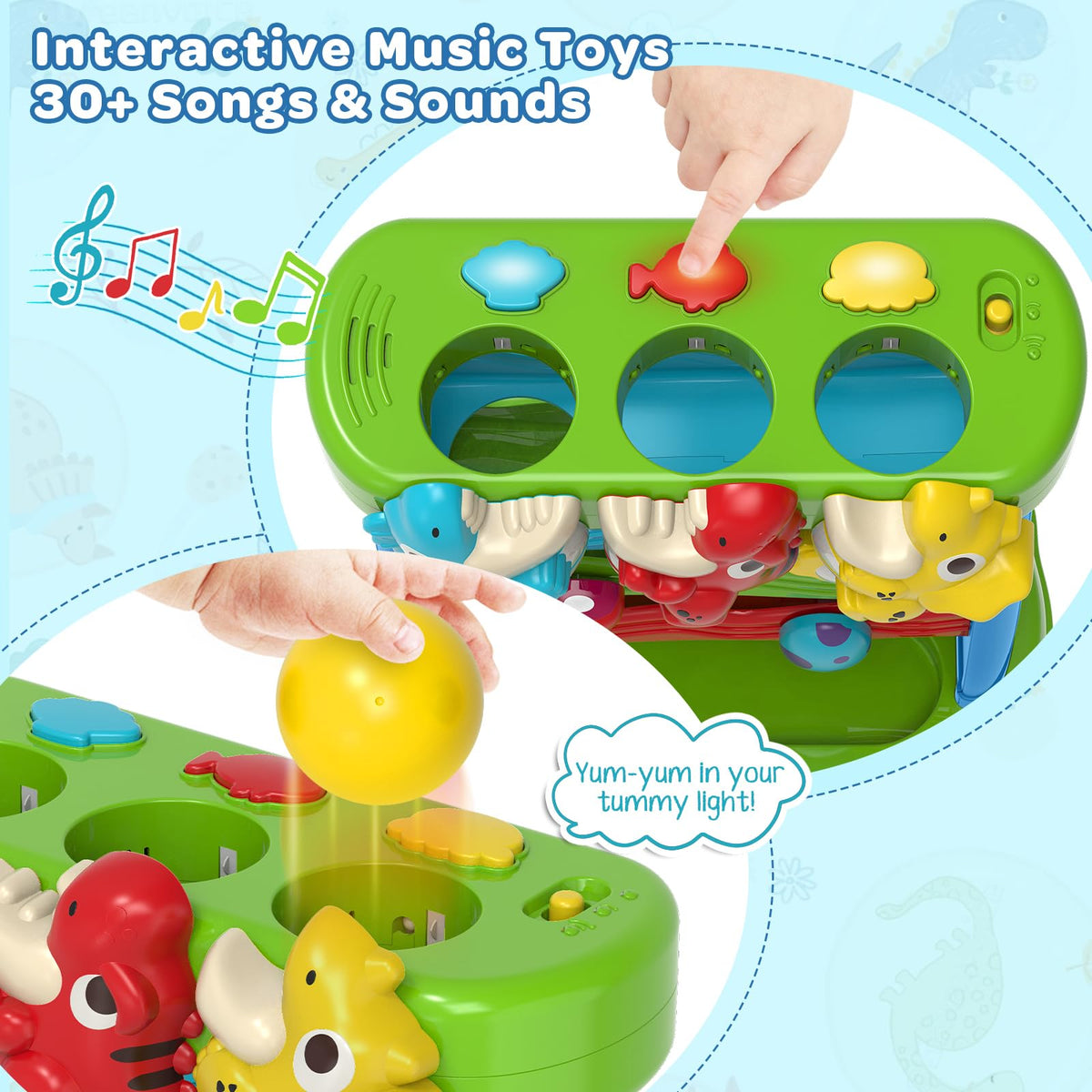 YEGEER dinosaur color matching promotes early cognitive skills during feeding play.