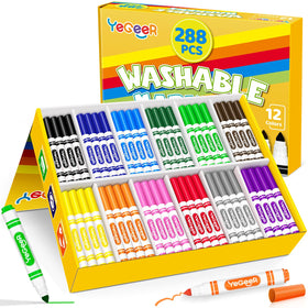 YEGEER washable markers 288-count bulk pack with vibrant colors for classroom projects.
