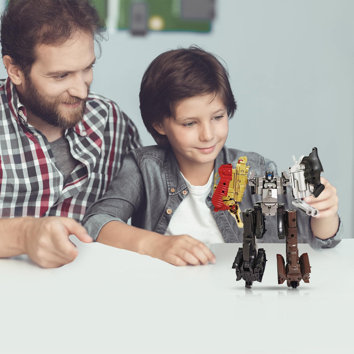YEIBOBO! mini transforming toy assembly view shows 5-in-1 configuration.