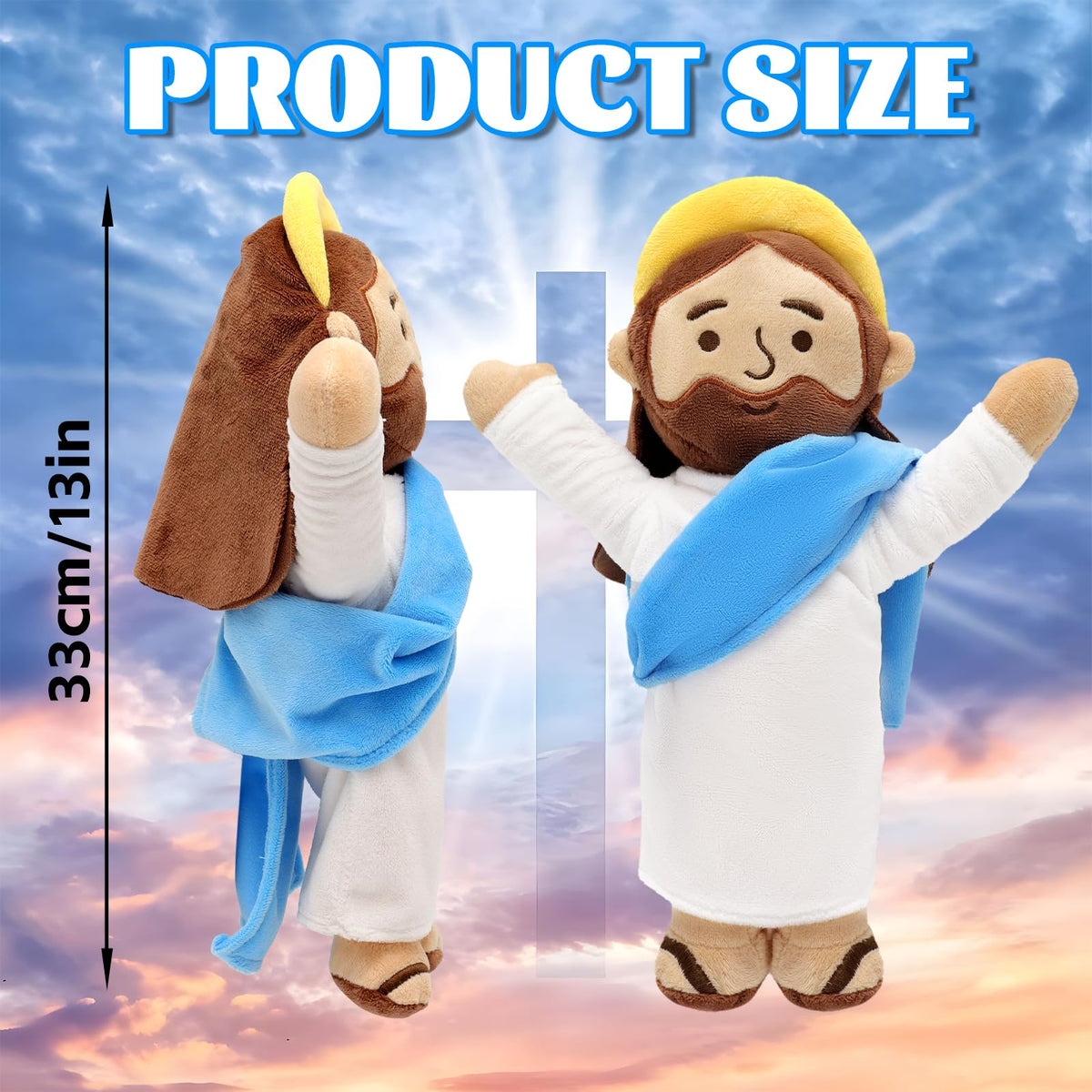 Yelakey Jesus plush with blue shawl offers gentle, prayerful companionship.