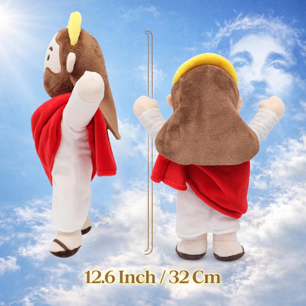 Yelakey Jesus plush in white robe with blue shawl, soft and cozy