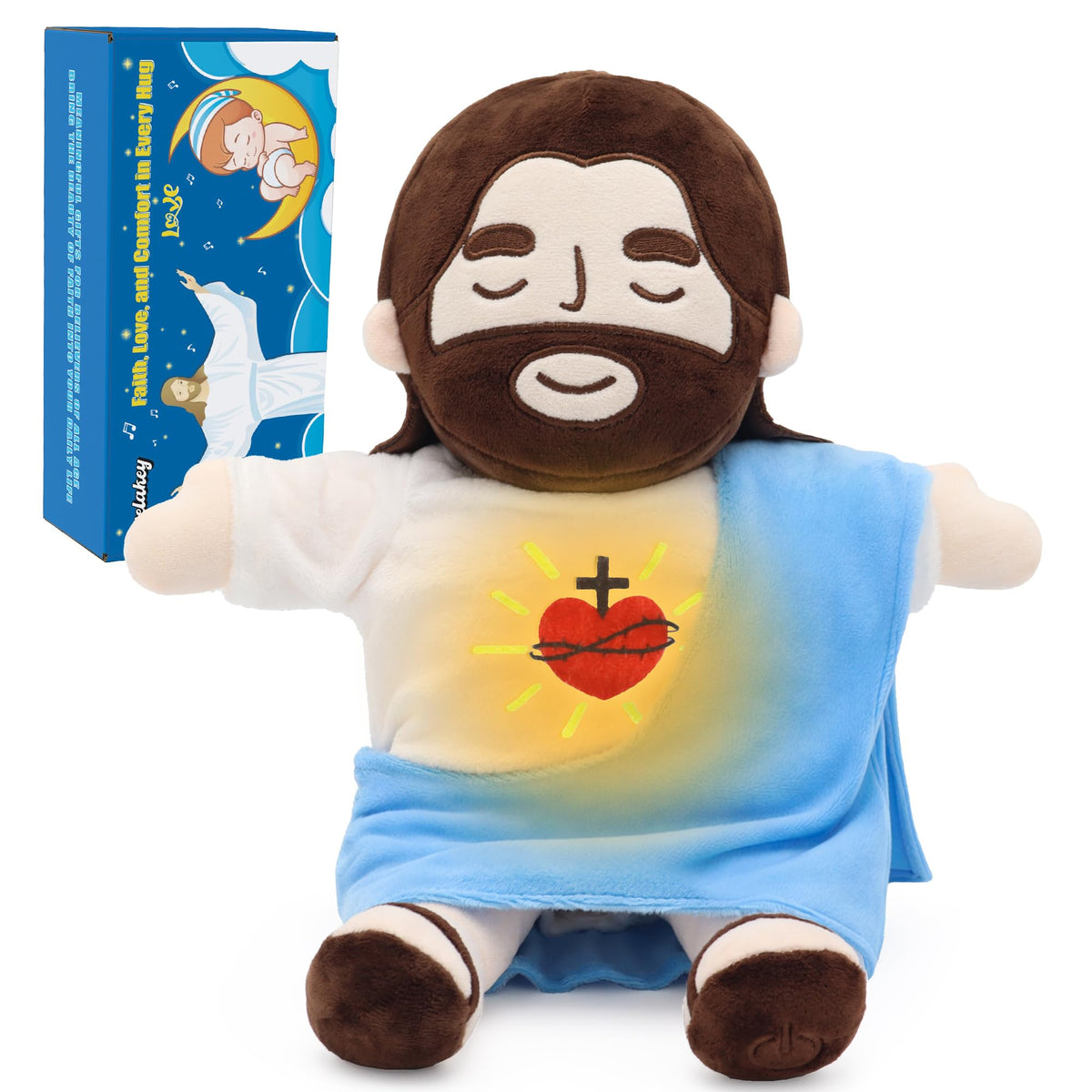 Yelakey breathing Jesus plush, a calming bedtime companion for kids.