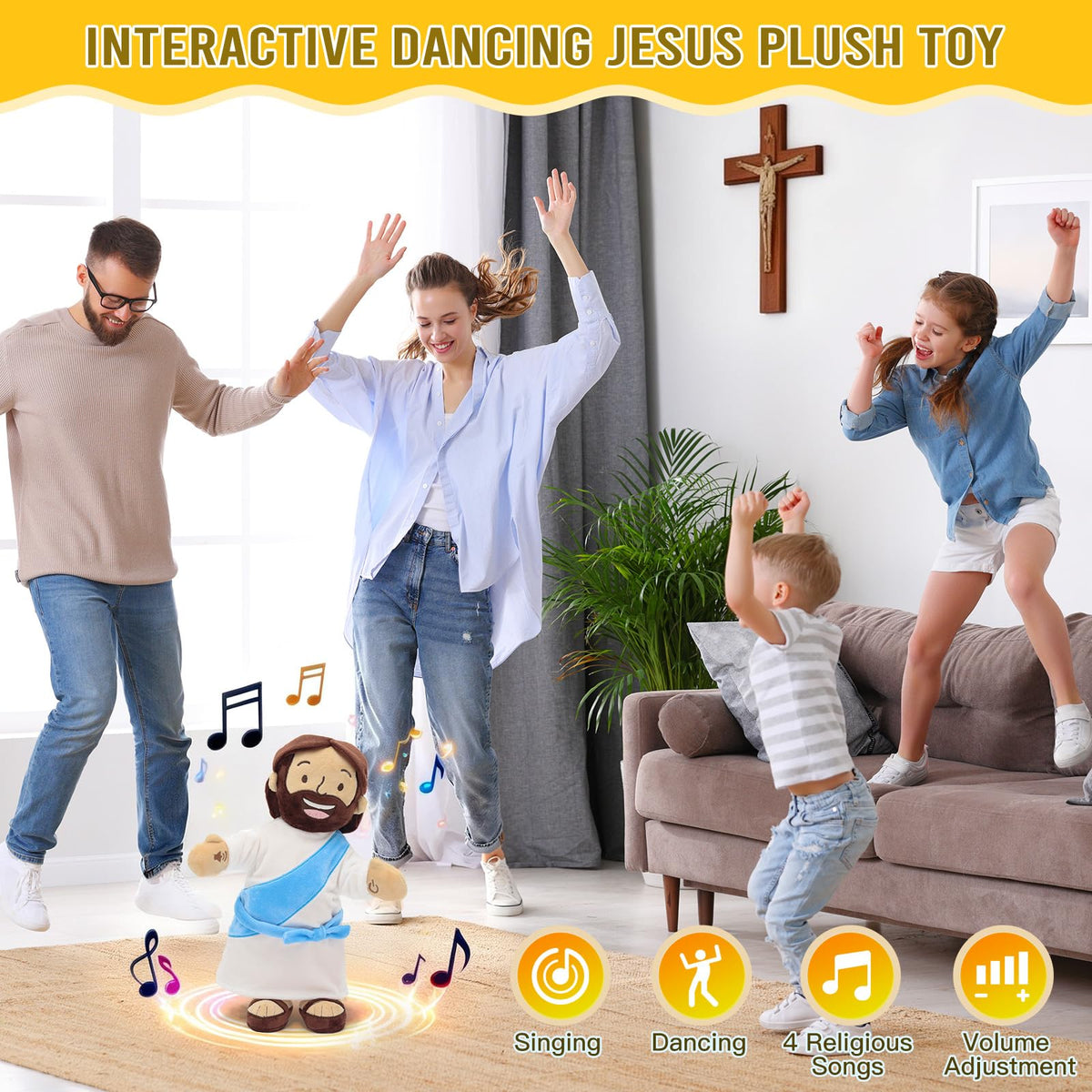 Yelakey Dancing Jesus Doll sings four uplifting songs during playtime with family