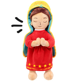 Yelakey Guadalupe plush doll front view with halo and inviting expression.