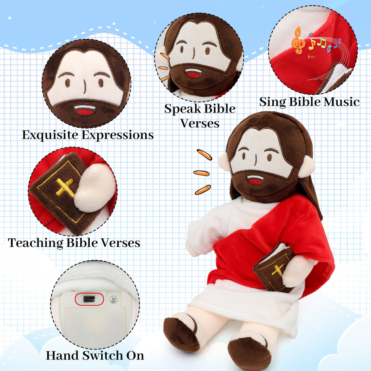 Yelakey Jesus Plush right-hand activation for interactive Bible playback
