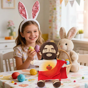 Yelakey Jesus plush back battery access for easy setup