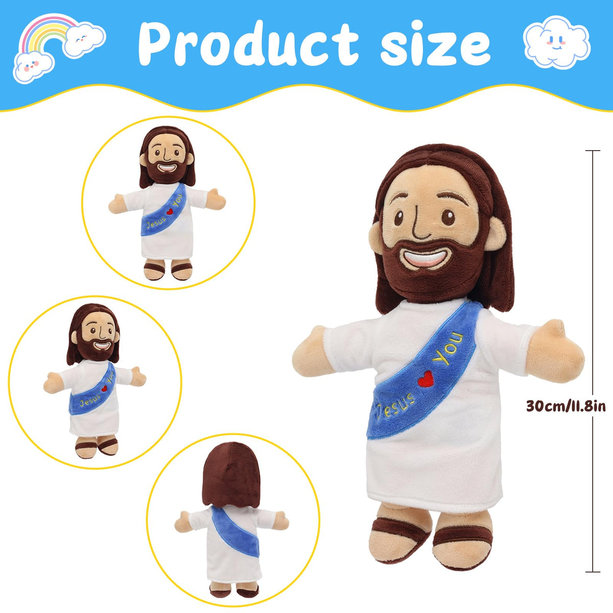 Yelakey Jesus Plush face detail with warm smile for comforting hugs