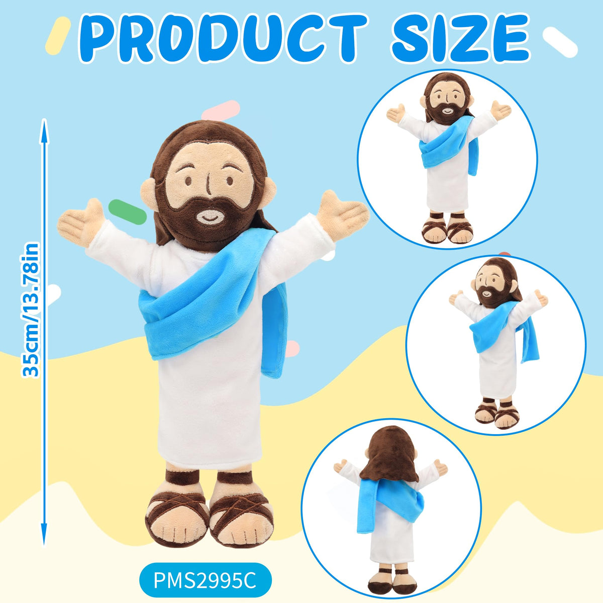 Yelakey Jesus plush blue shawl ideal for worship-themed decor.
