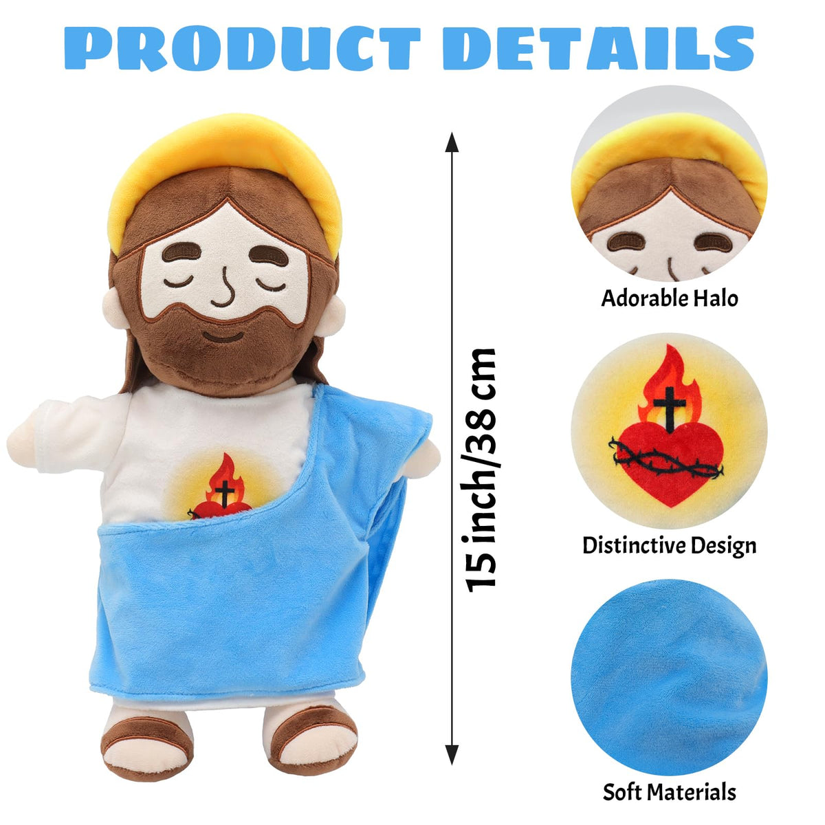 Yelakey Jesus plush breathing sound feature helps children relax at night.