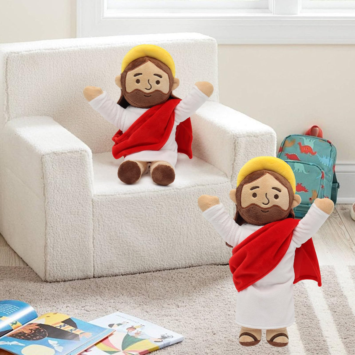Yelakey Jesus plush features a lifelike face for thoughtful display.
