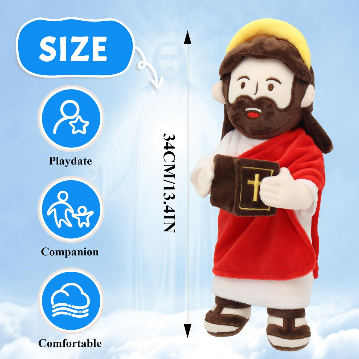 Yelakey Jesus Plush face with a warm smile, a friendly bedtime companion