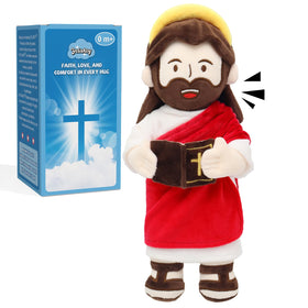 Yelakey Jesus Plush with halo close-up highlights soft fabric for cozy moments