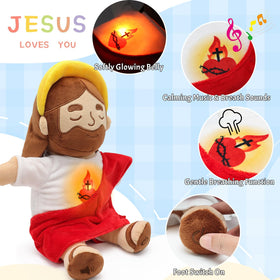 Yelakey Jesus plush halo design adds comforting presence during storytime.