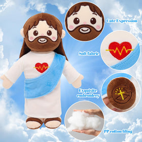 Yelakey Jesus Plush with peaceful expression enhances gentle faith-filled play and bedtime routines.