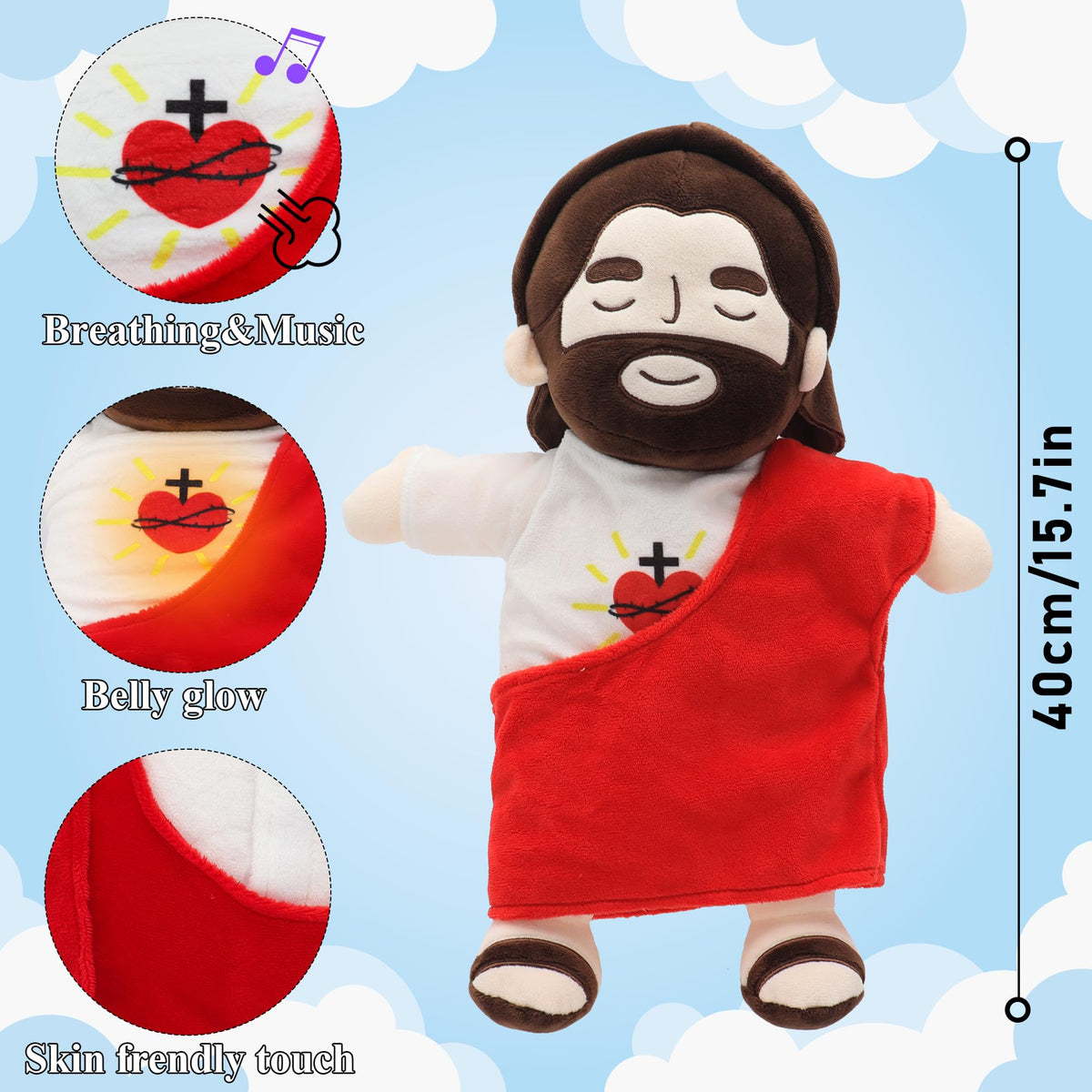 Yelakey Jesus Plush glows softly while singing during prayer
