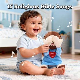 Close-up of Yelakey Jesus plush soft cotton cuddle materials