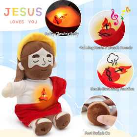Yelakey Jesus plush soft fabric closeup highlights gentle, kid-friendly cuddle
