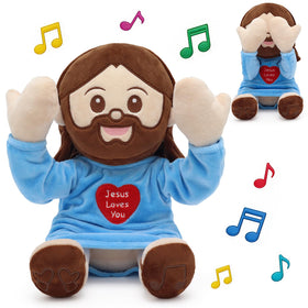 Yelakey Jesus plush with right-foot song button for musical Bible songs