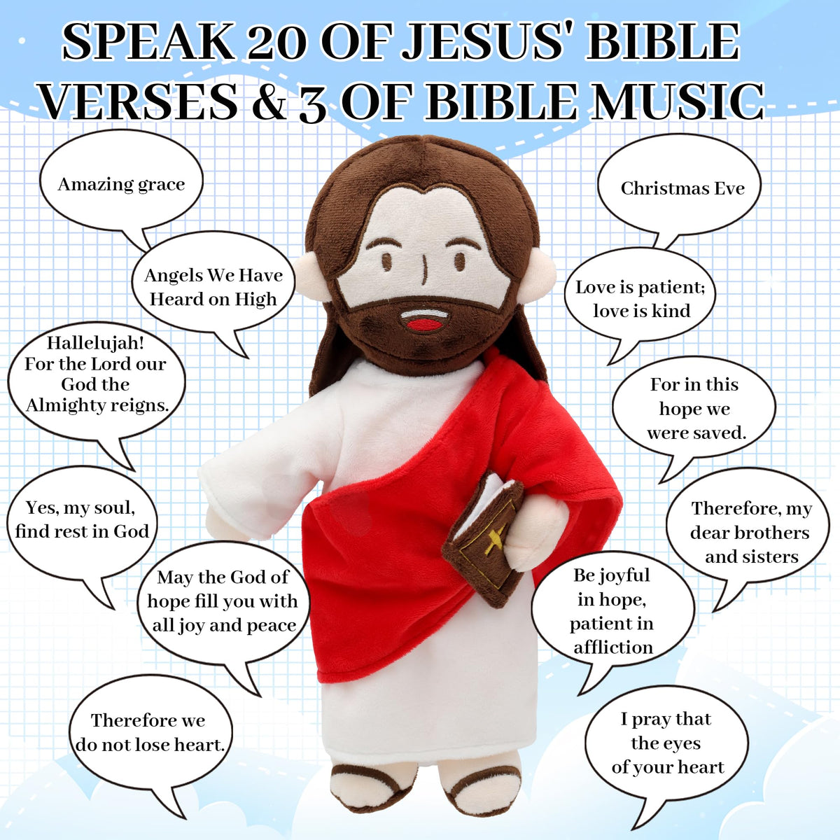 Yelakey Jesus Plush speaker close-up displays built-in verses and songs