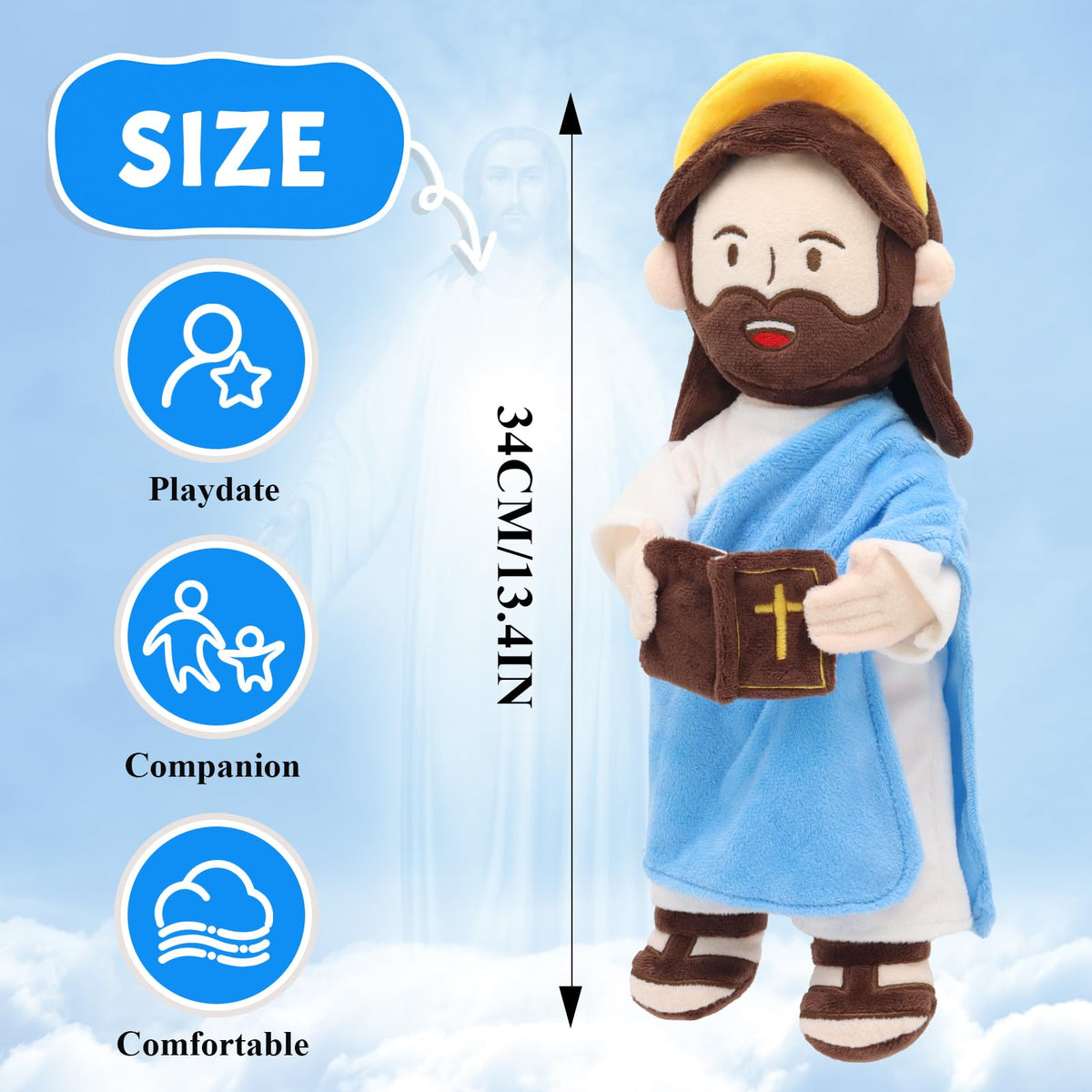 Yelakey Jesus Plush displays 20 Bible verses for reflective moments