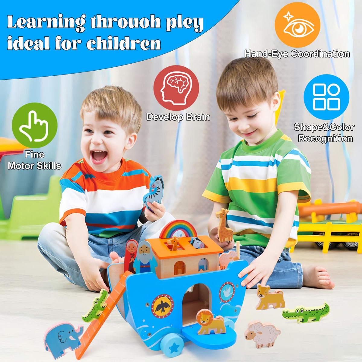 Yelakey Noah's Ark toy lions pair fosters storytelling and role-play scenarios.