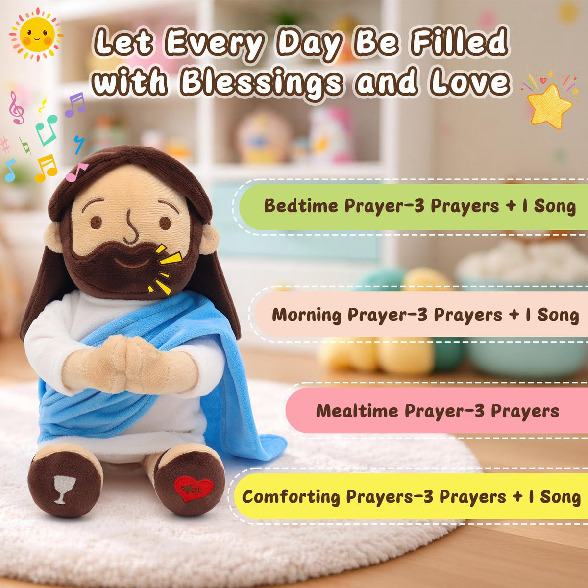 Yelakey Praying Jesus Plush soft fabric detail emphasizing cuddly comfort