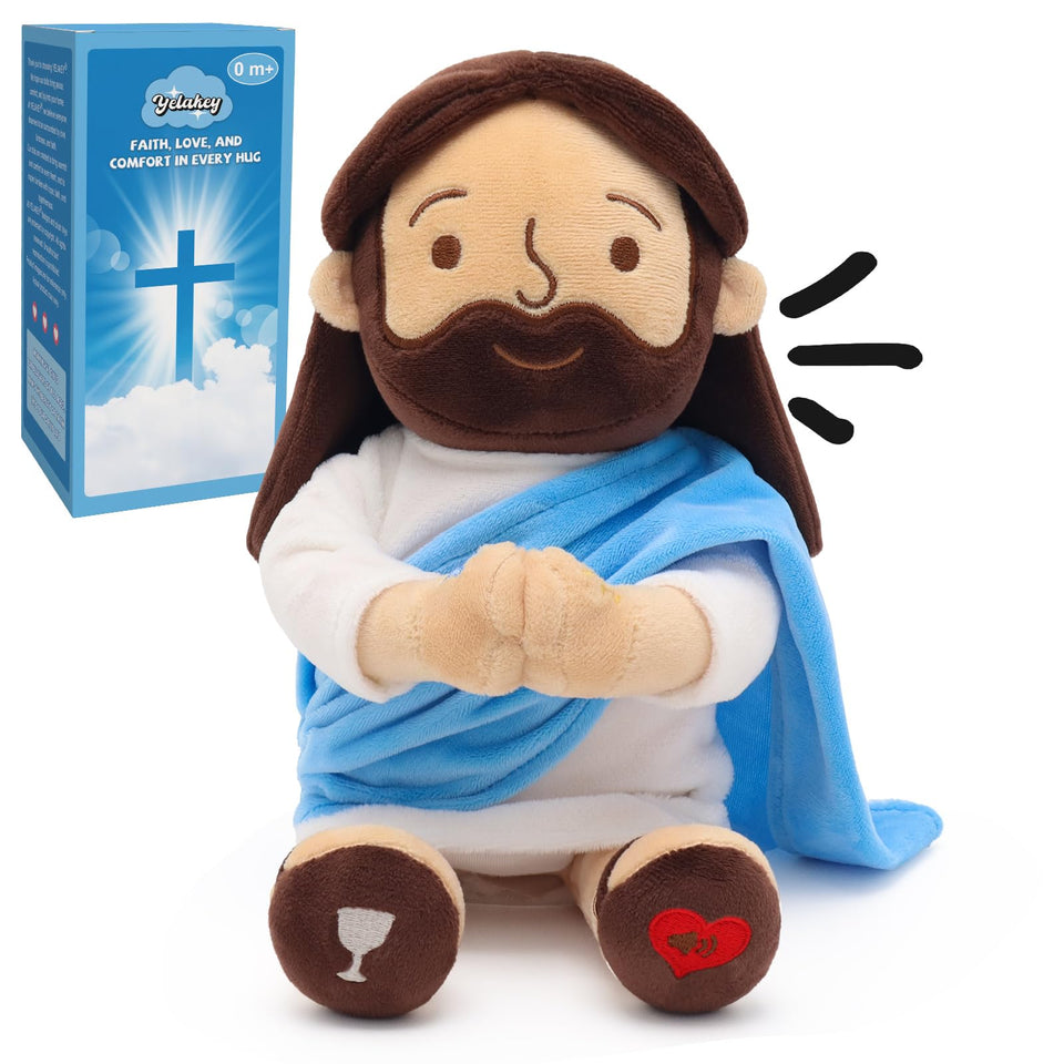 Yelakey Praying Jesus Plush front view for gentle daily devotion