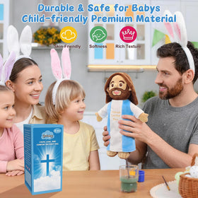Yelakey Talking Jesus Plush Bible verses book motif supports learning moments.