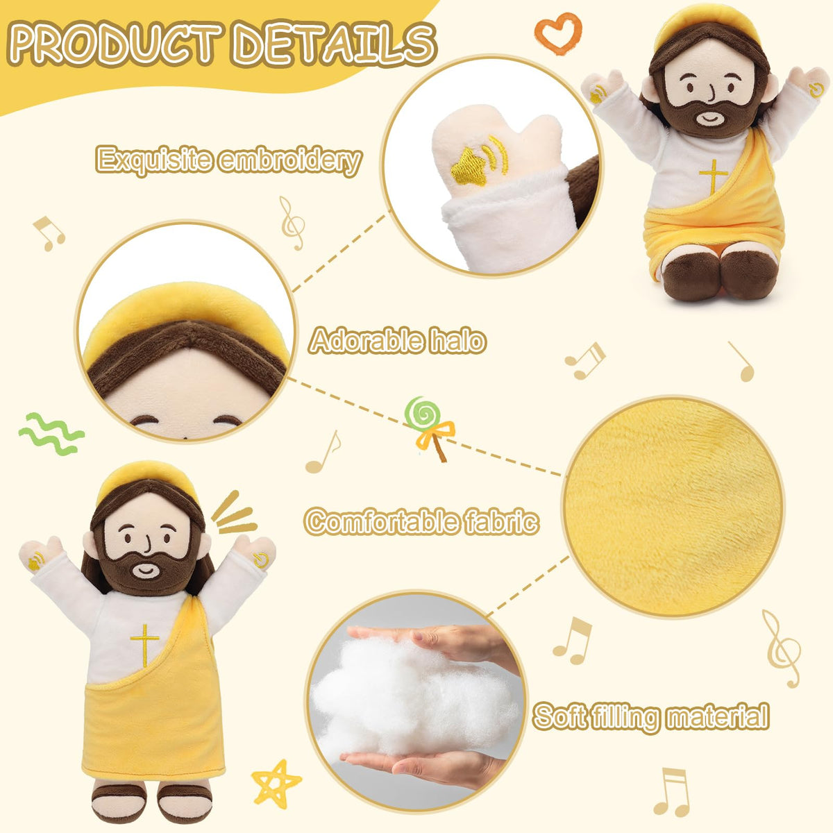 Yelakey Talking Jesus plush easy battery setup for quick play.