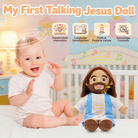 Yelakey Talking Jesus Plush clothing detail and embroidery for durable daily play.