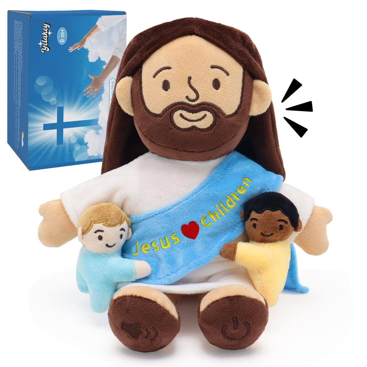 Yelakey Talking Jesus plush face detail invites comforting storytelling and gentle learning.