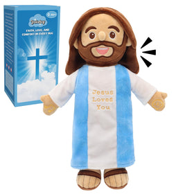 Yelakey Talking Jesus Plush face with a warm smile for comforting cuddle moments.