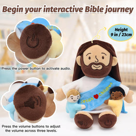 Yelakey Talking Jesus plush foot-button activates interactive audio for calm moments.