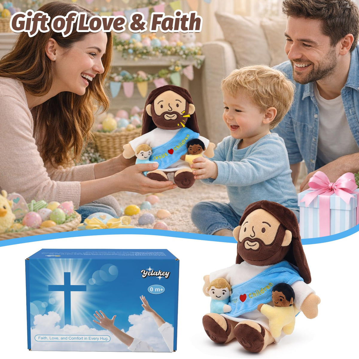 Yelakey Talking Jesus plush gift-idea suitable for baptisms, Easter, or Christmas.