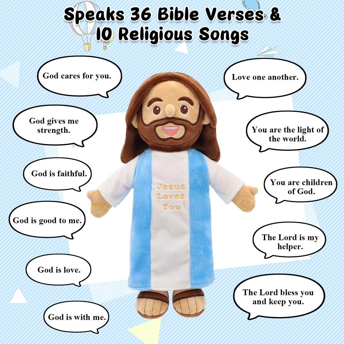 Yelakey Talking Jesus Plush gift-ready packaging for baptisms or Christmas.