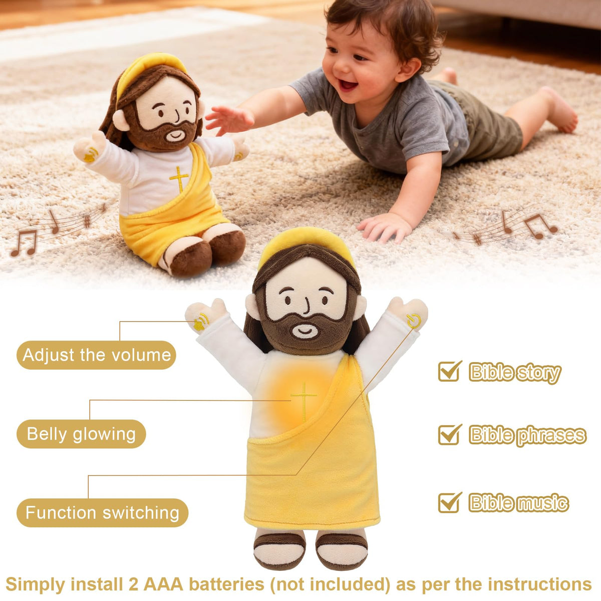 Yelakey Talking Jesus plush includes a greeting card for gifting.