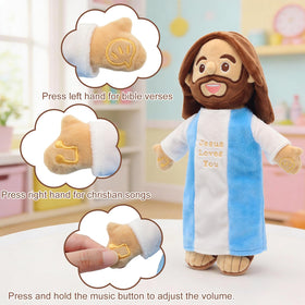 Yelakey Talking Jesus Plush hands designed for squeezing to trigger verses.