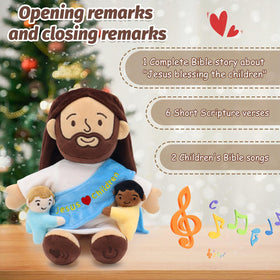 Yelakey Talking Jesus plush soft-fabric provides comforting hugs during quiet time.
