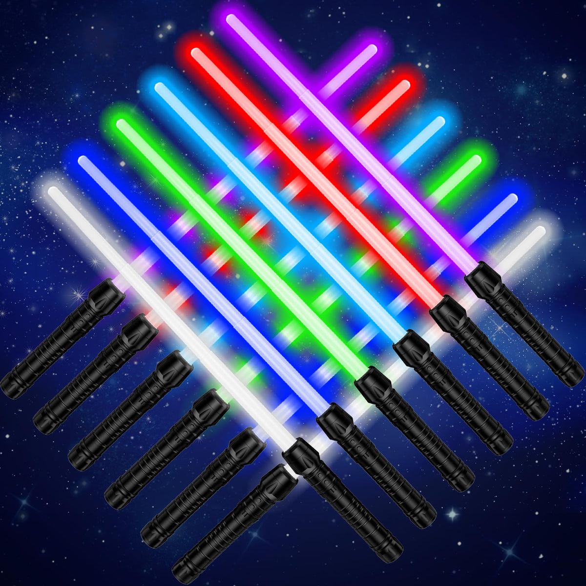 Yellora light sabers 12-pack in action for safe, imaginative backyard battles.