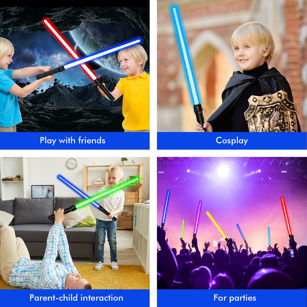 Yellora motion-sensor light sabers with synchronized sounds.