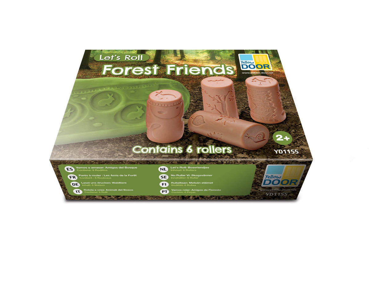 Yellow Door forest friends roller set view showcases six woodland rollers in durable stone mix.
