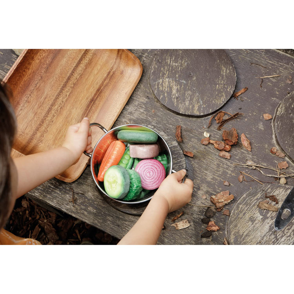 Yellow Door vegetable stones peas stone invites counting, sorting, and snack-themed pretend meals