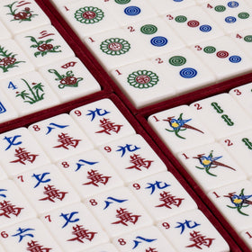 Yellow Mountain Imports 148-tile set laid out for a full game.