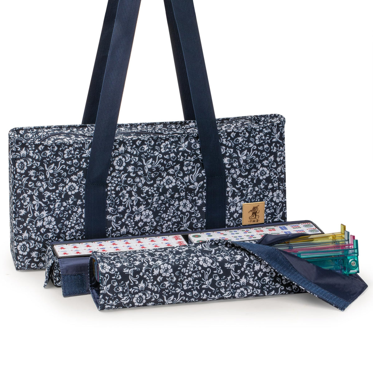 Yellow Mountain Imports floral blue soft case opened for storage