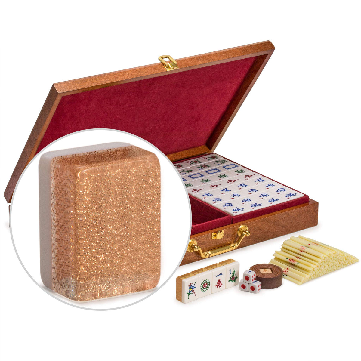 Yellow Mountain Imports Classic Chinese Mahjong Champagne Gold tiles glow with luck.