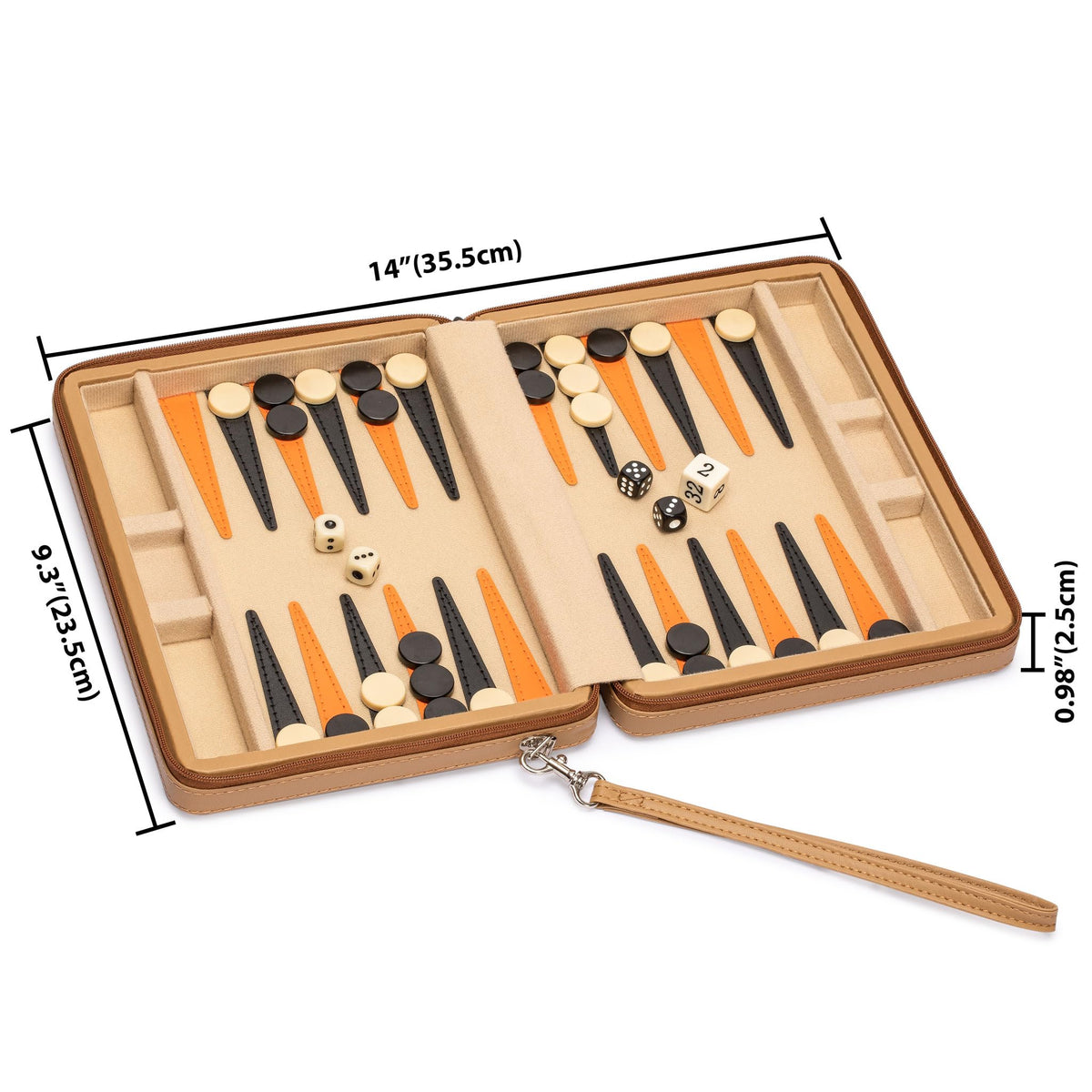 Yellow Mountain Imports compact travel backgammon set ready for trips.
