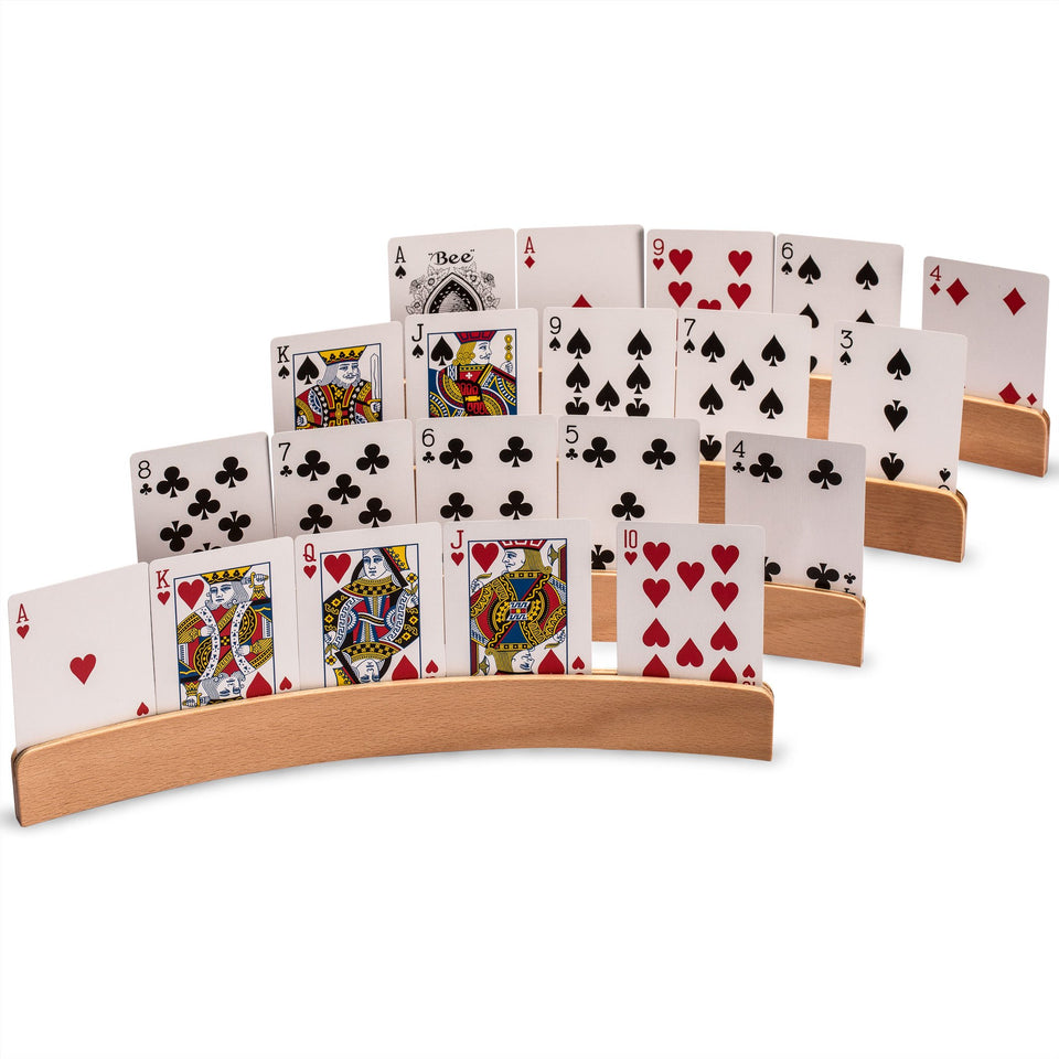 Yellow Mountain Imports Panorama wooden card holders arranged in a four-pack for organized play