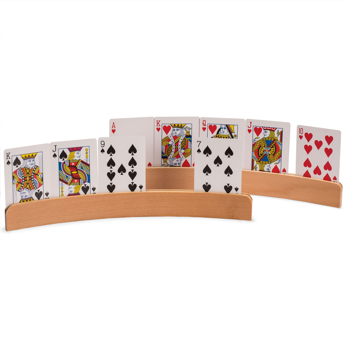 Panorama wooden card holders by Yellow Mountain Imports with curved edges for concealment