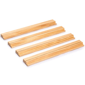 Yellow Mountain Imports pine mahjong racks ready for tabletop play and display.